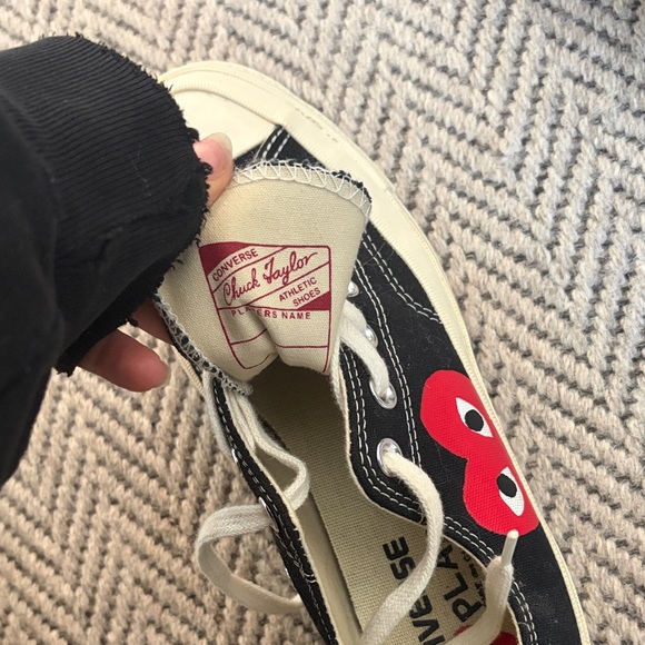 Converse + Chuck Taylor Black and White Sneakers with Red Heart - Picture 2 of 5